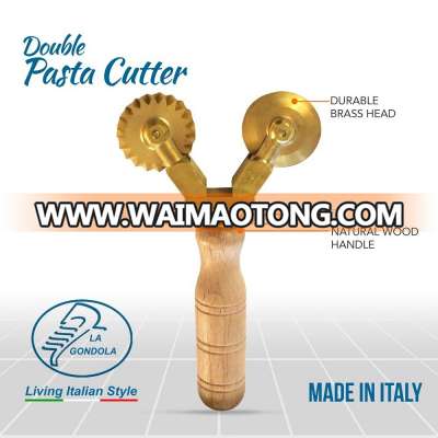 Double Pasta and Ravioli Cutter Wheel, 2 Separate Blades, 1 Festooned and 1 Smooth, Timeless Natural Wood Handle and Durable Bra